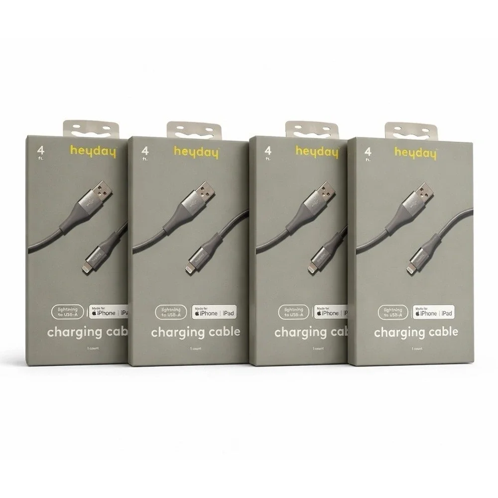 NIB Sealed Set of 4 Heyday 4 Ft Fast Charge USB-A Charging Cable iPhone & IPad